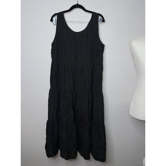 Eileen Fisher 100% Silk Tiered Dress Size Medium Sleeveless Black Sleeveless 1B - Picture 10 of 11